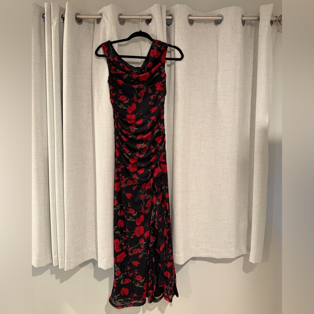 VICI Black Maxi Dress with Red Rose Print